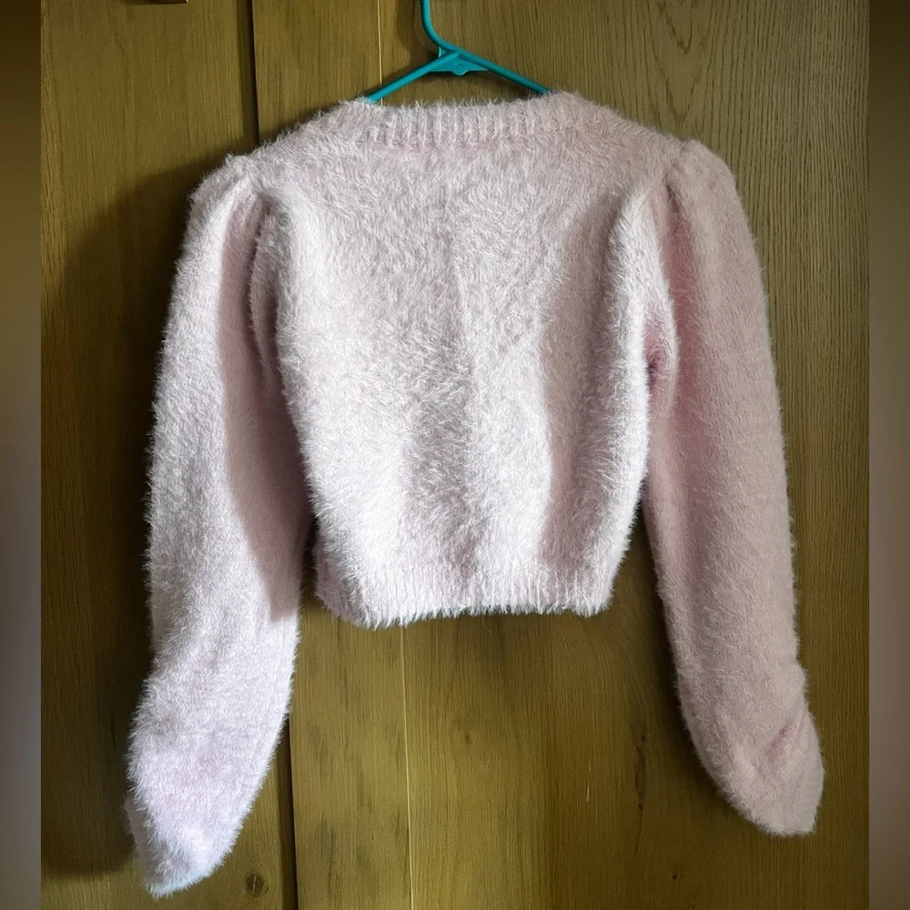 Cider Fuzzy 90s Rose Button Crop Sweater - Picture 5 of 6